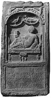 roman lady dining grave stone